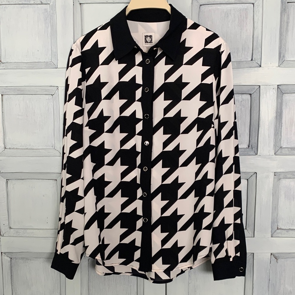 Anne Klein Black and White Houndstooth Blouse
